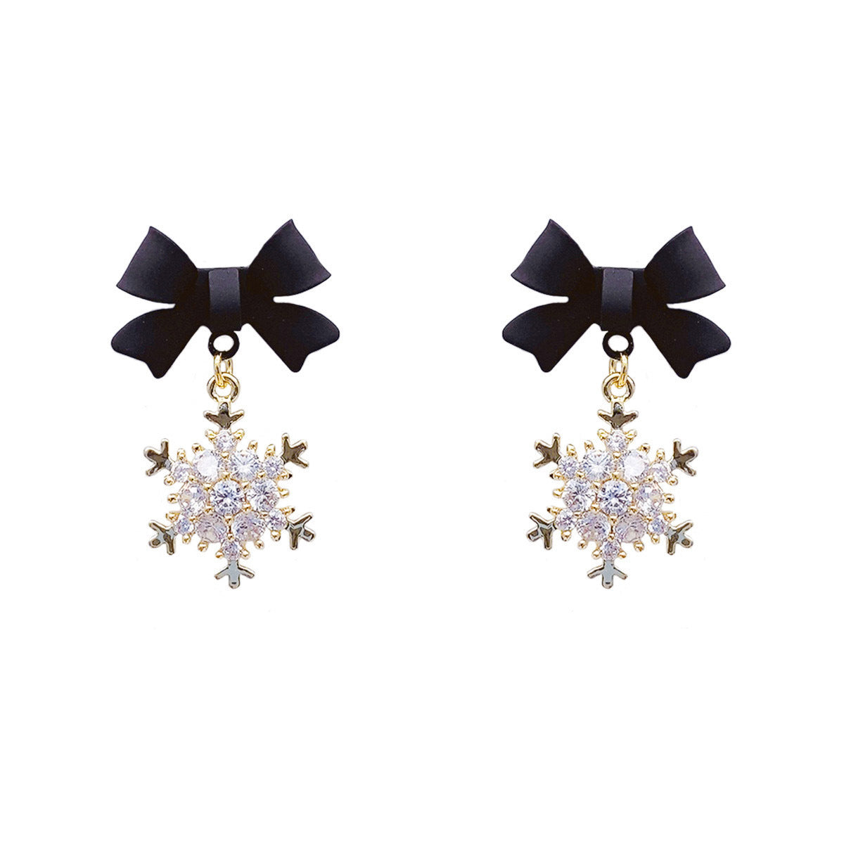 Christmas Fashion Alloy Earrings With Black Red Bowknot