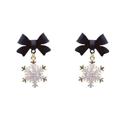 Christmas Fashion Alloy Earrings With Black Red Bowknot