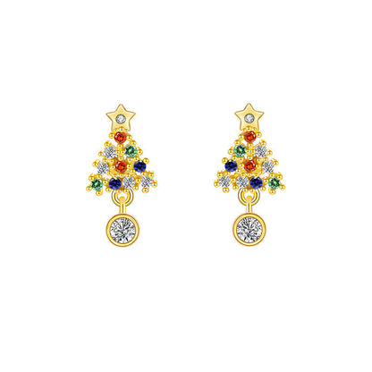 Christmas Tree Copper Zircon Fashion Earrings