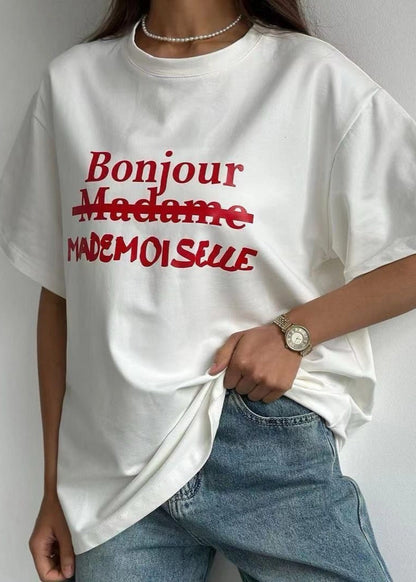 Oversized Cotton Blend White Graphic T Shirt