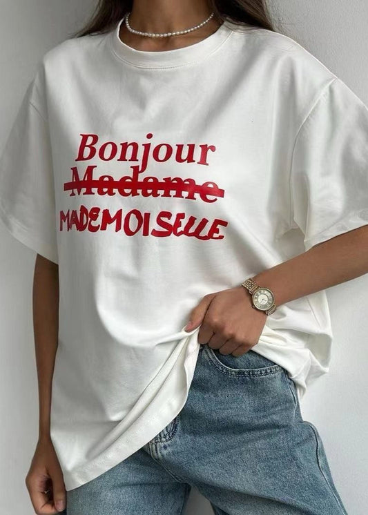 Oversized Cotton Blend White Graphic T Shirt