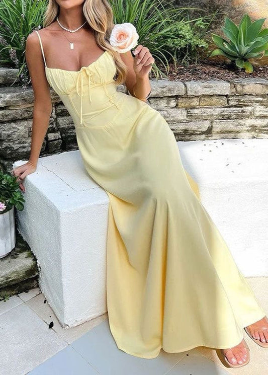 Maxi Dress Yellow Cotton Spaghetti Strap