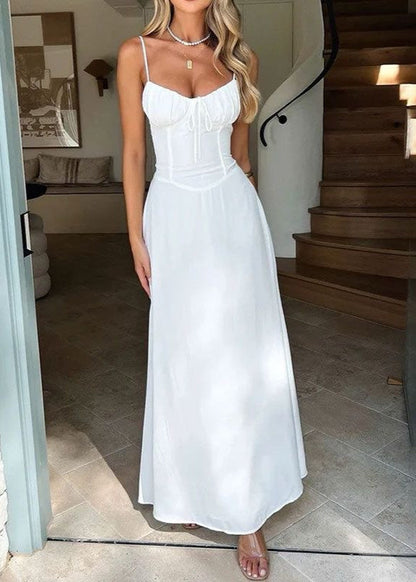 Maxi Dress Yellow Cotton Spaghetti Strap