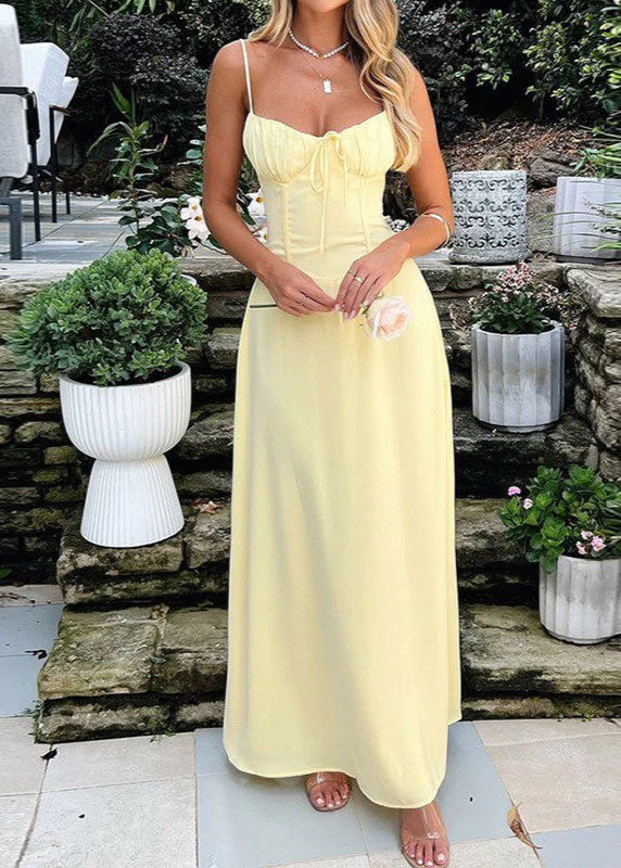 Maxi Dress Yellow Cotton Spaghetti Strap