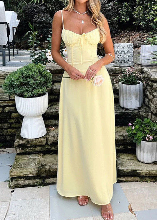 Maxi Dress Yellow Cotton Spaghetti Strap