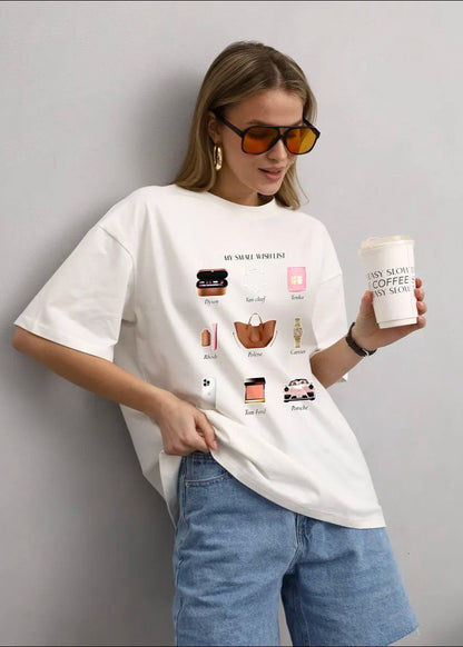 Oversized Cotton T Shirt With Graphic Print