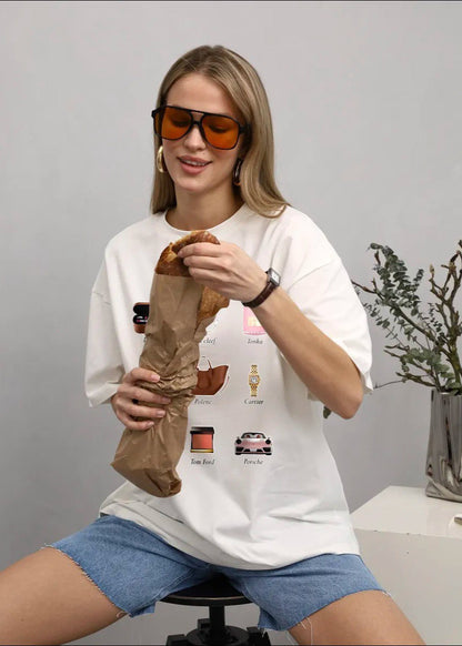 Oversized Cotton T Shirt With Graphic Print