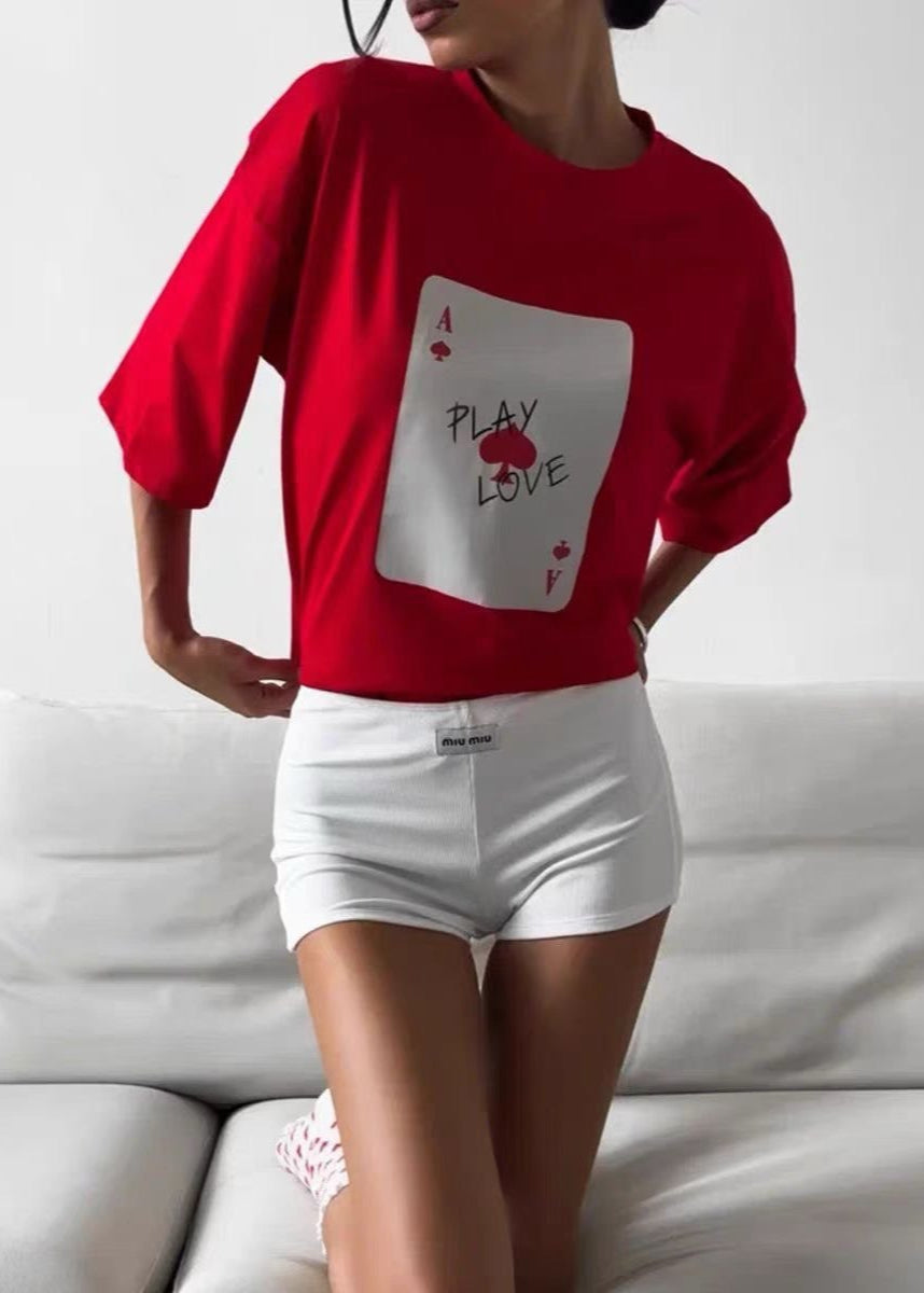 Oversized Cotton Blend Tee With Ace Card Print