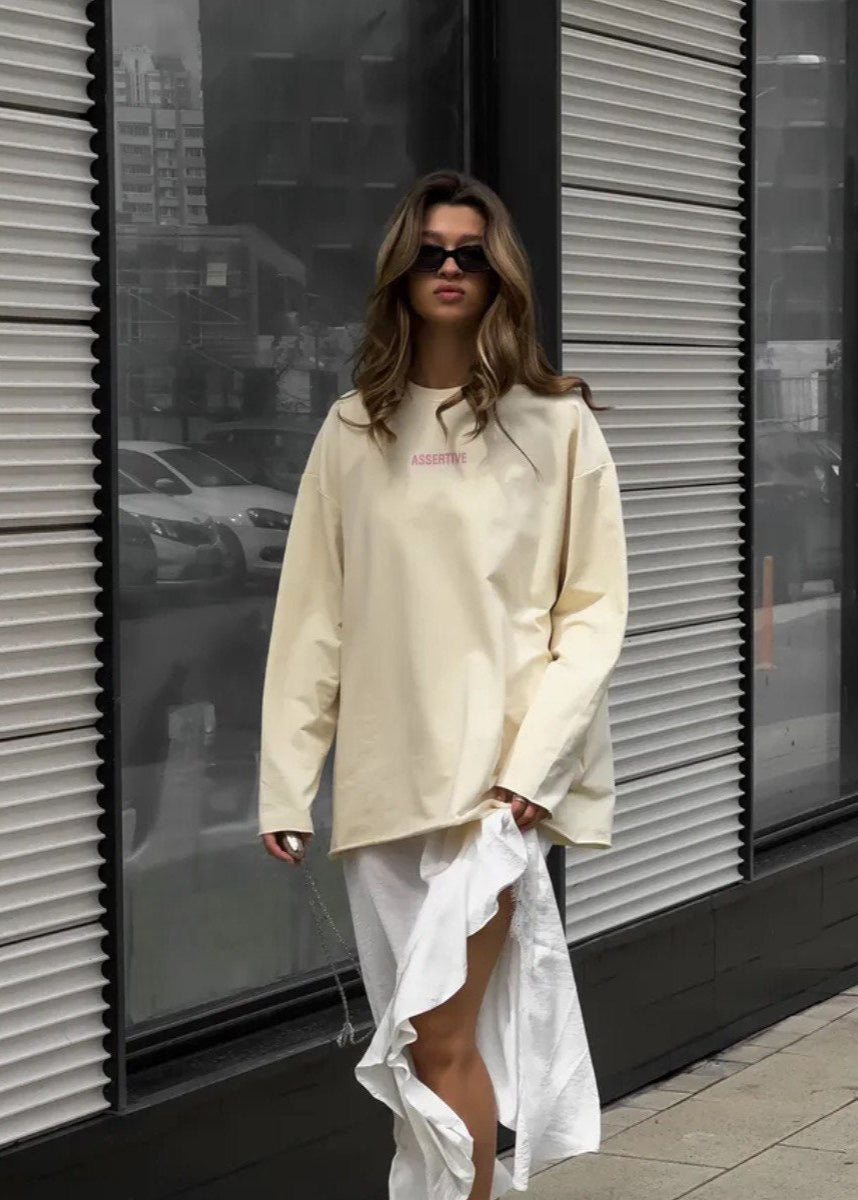 Cream Oversized Cotton Long Sleeve Tee