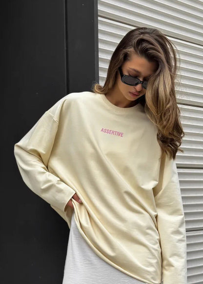 Cream Oversized Cotton Long Sleeve Tee