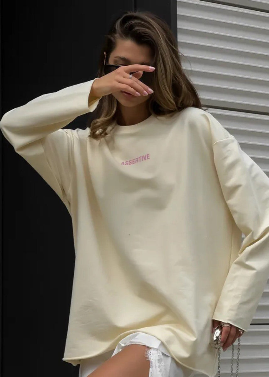 Cream Oversized Cotton Long Sleeve Tee