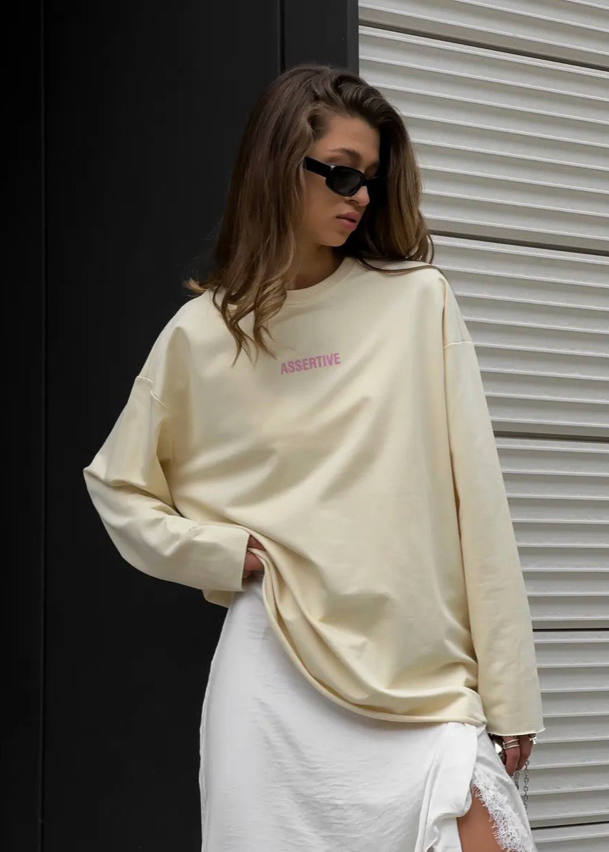 Cream Oversized Cotton Long Sleeve Tee