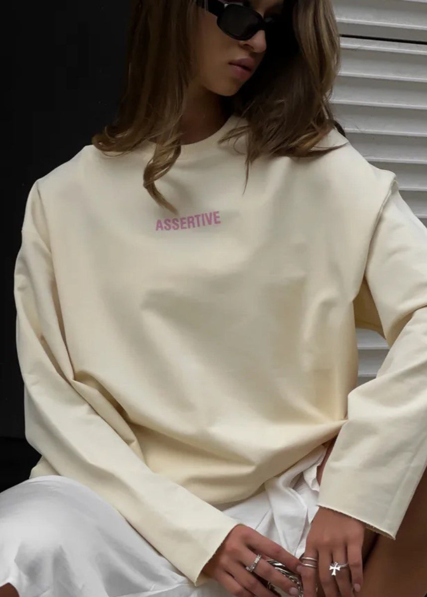 Cream Oversized Cotton Long Sleeve Tee