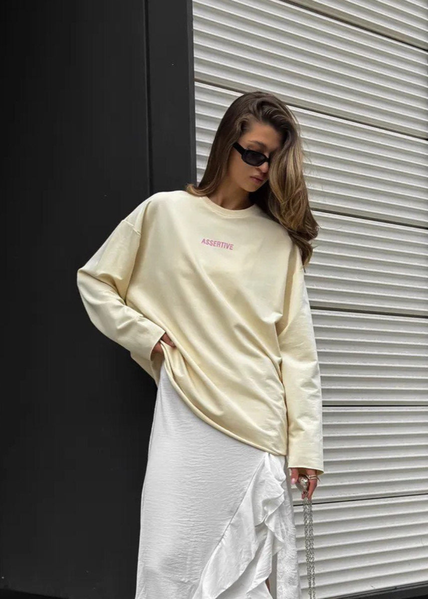 Cream Oversized Cotton Long Sleeve Tee