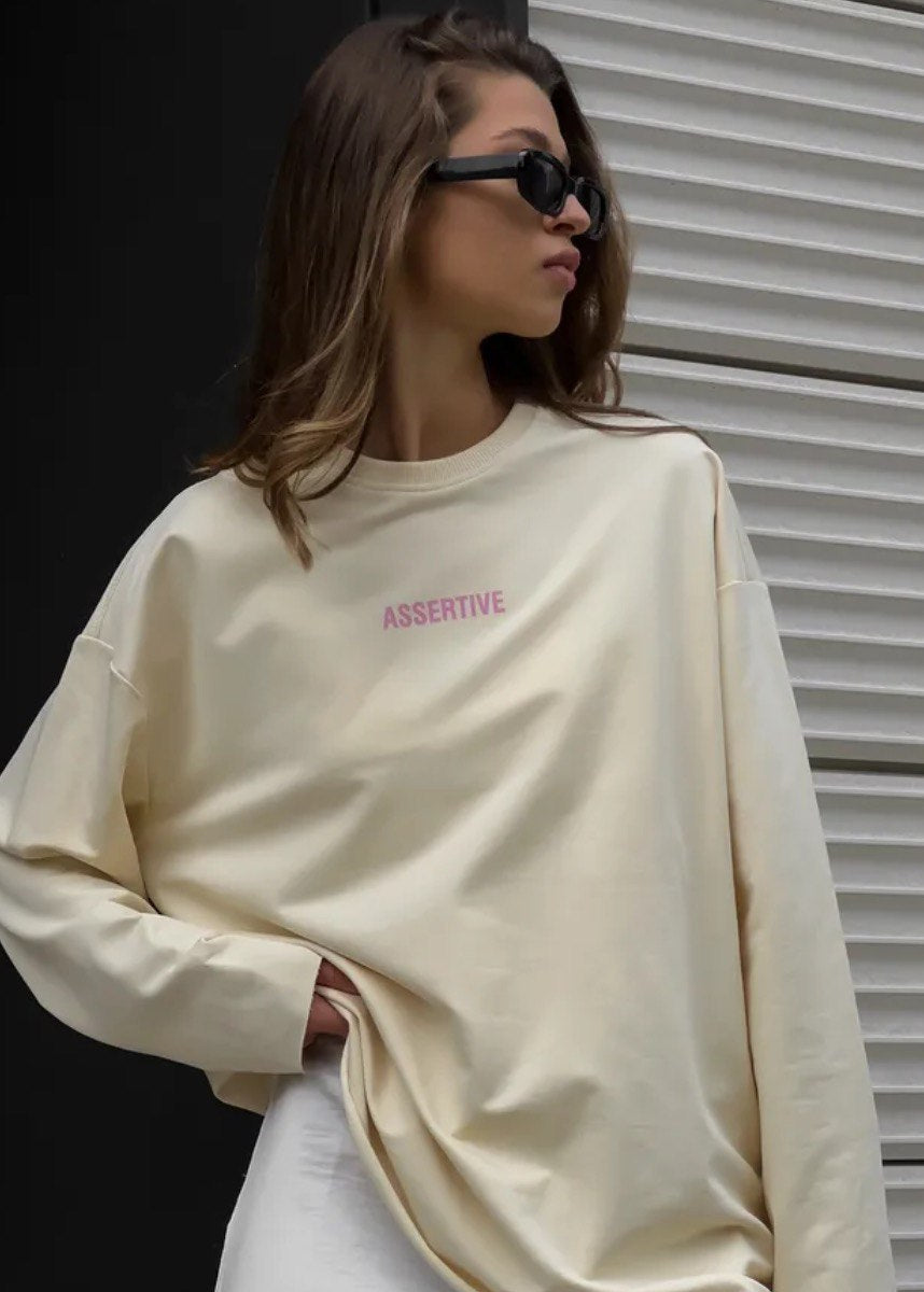 Cream Oversized Cotton Long Sleeve Tee