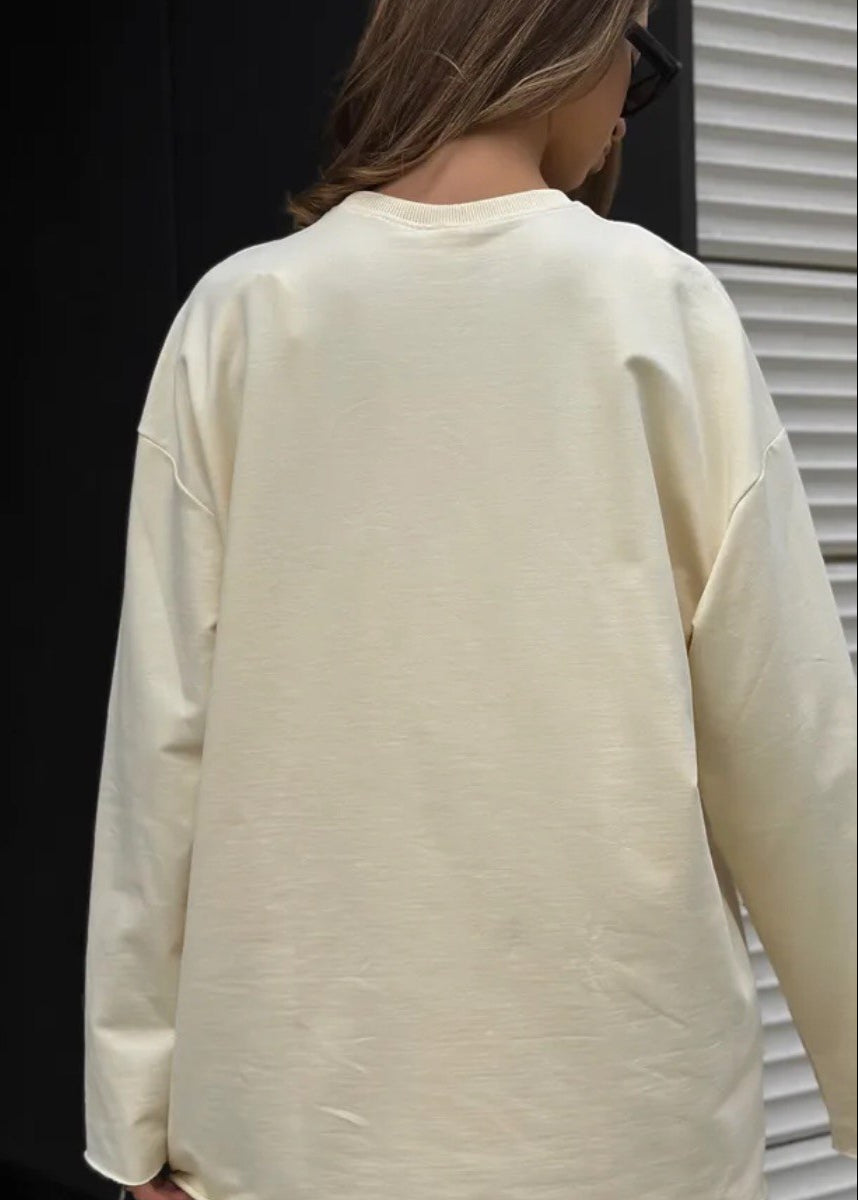 Cream Oversized Cotton Long Sleeve Tee