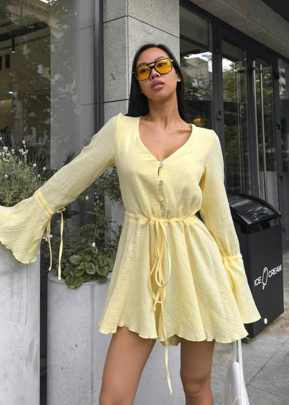 Ruffle Sleeve Mini Romper Lightweight Cotton