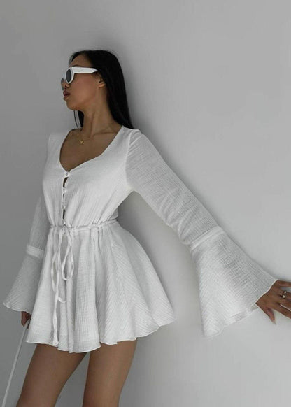 Ruffle Sleeve Mini Romper Lightweight Cotton