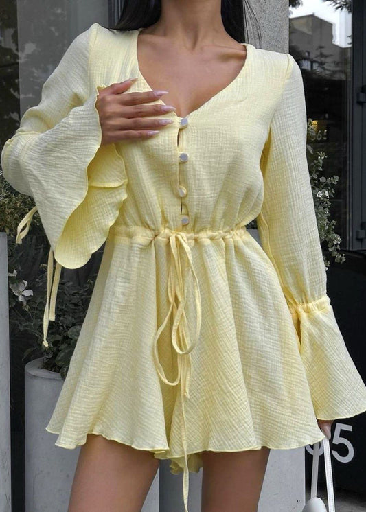 Ruffle Sleeve Mini Romper Lightweight Cotton
