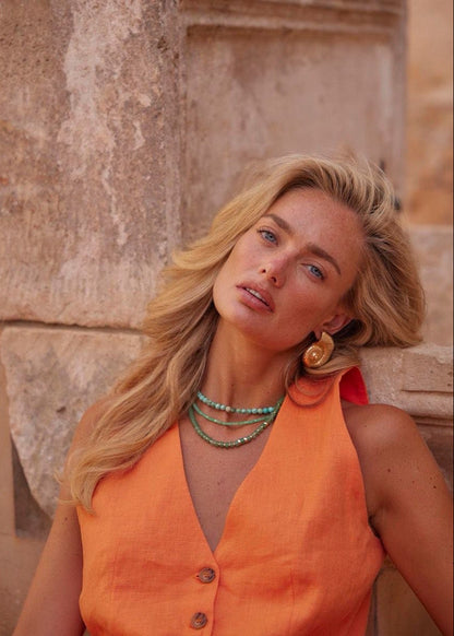 Sleeveless Linen Vest And Maxi Skirt Set In Orange