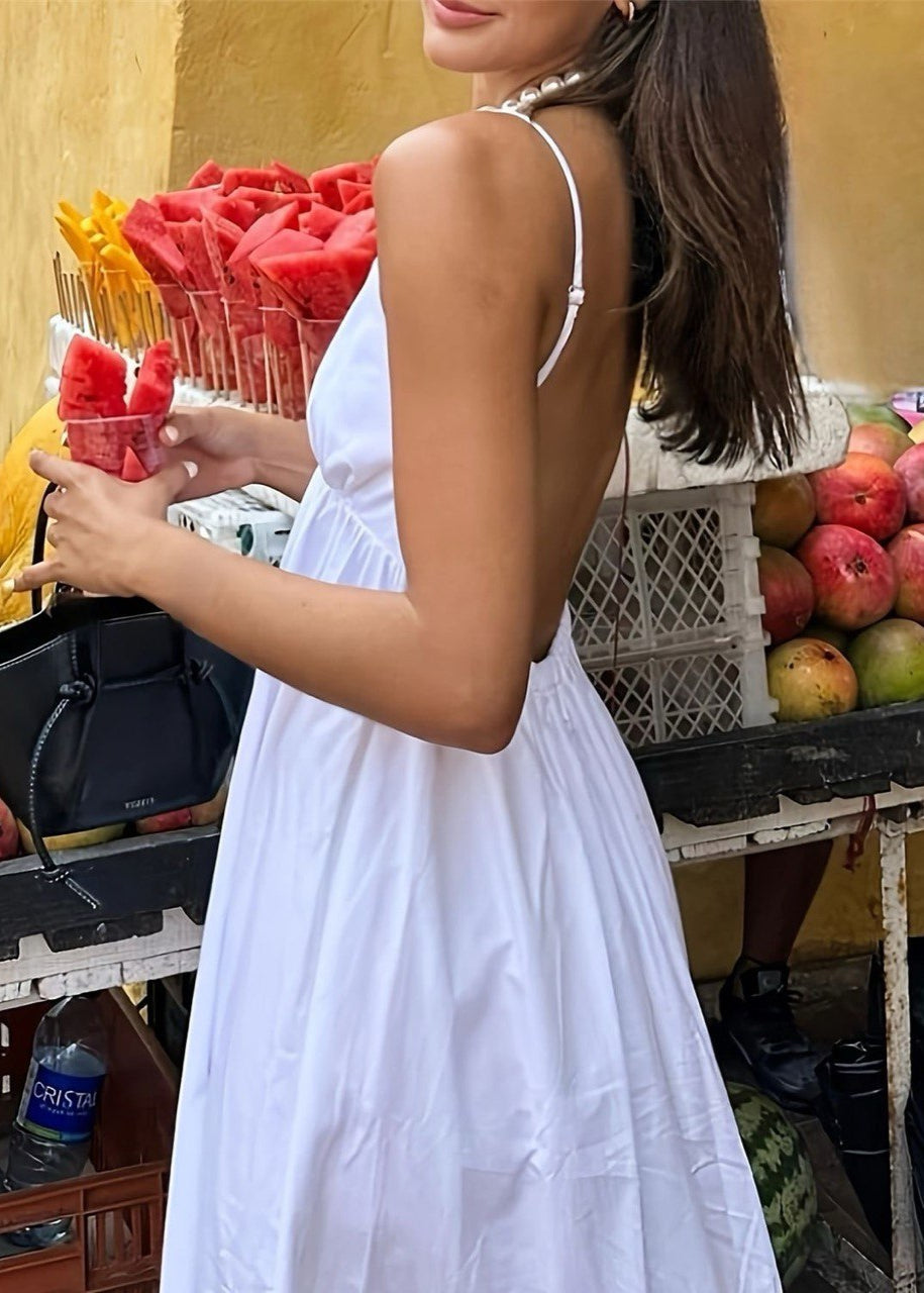 Open Back Maxi Dress Light Breathable Fabric