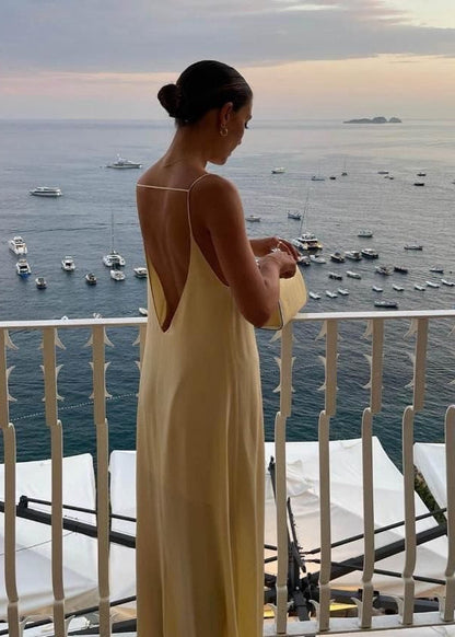 Backless Linen Maxi Dress with Keyhole Detail