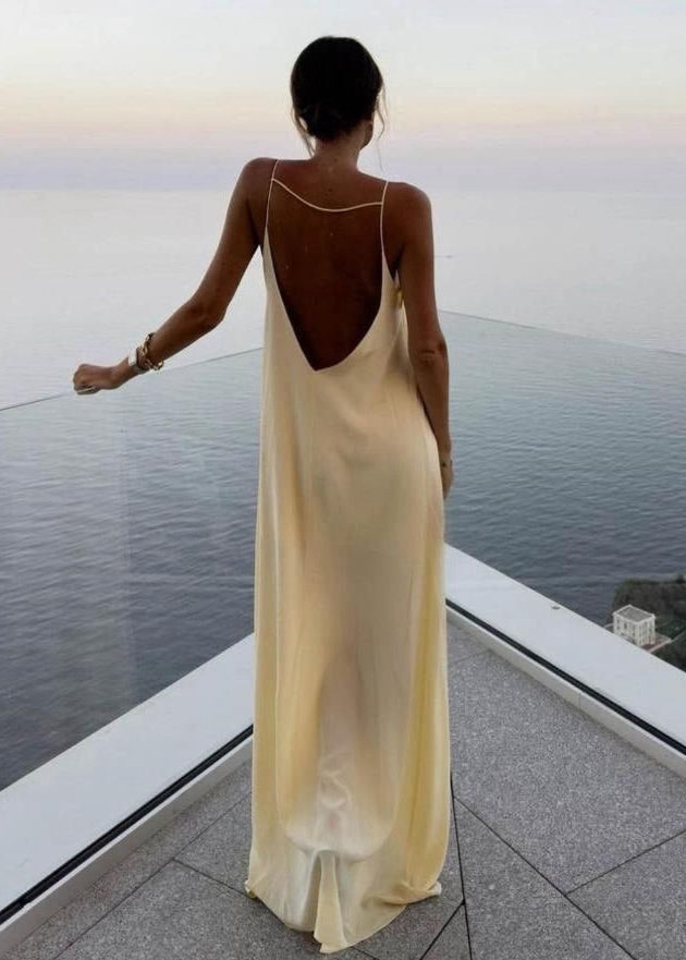 Backless Linen Maxi Dress with Keyhole Detail