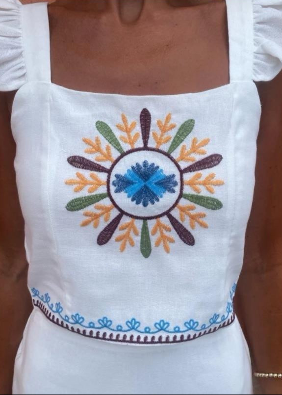 Embroidered Two Piece Set Polyester Ruffle Straps