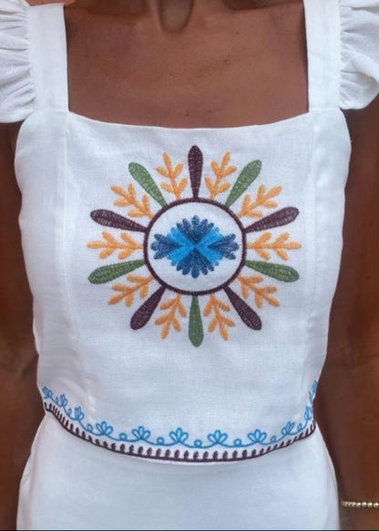 Embroidered Two Piece Set Polyester Ruffle Straps