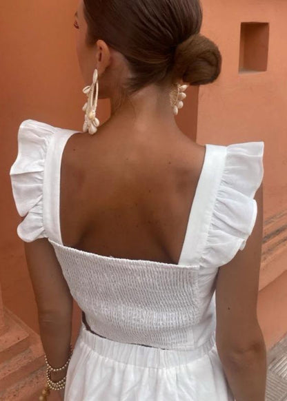 Embroidered Two Piece Set Polyester Ruffle Straps