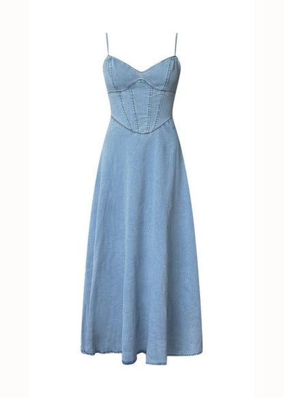 Denim Corset Dress Cotton Blend Light Blue