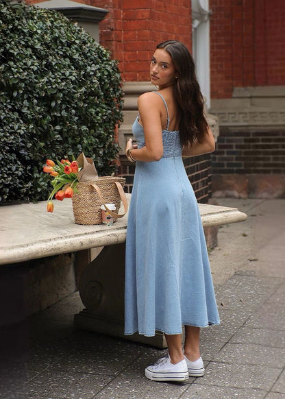 Denim Corset Dress Cotton Blend Light Blue