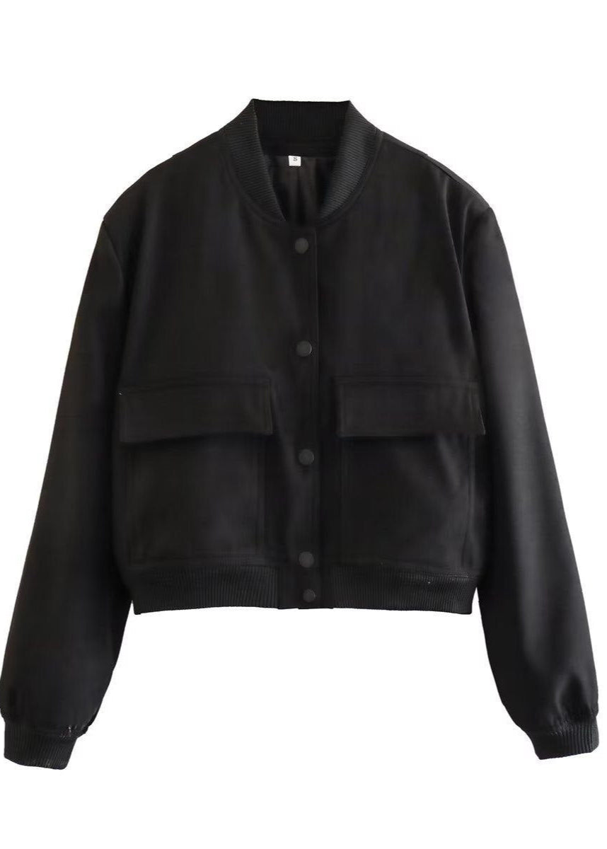 Cropped Cotton Bomber Jacket With Snap Buttons