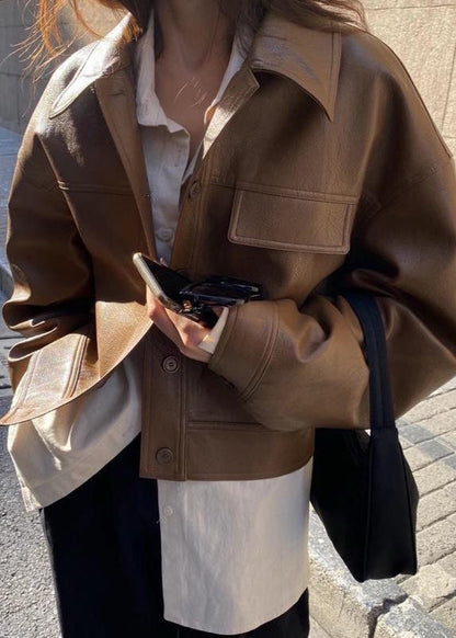 Faux Leather Cropped Jacket With Boxy Silhouette