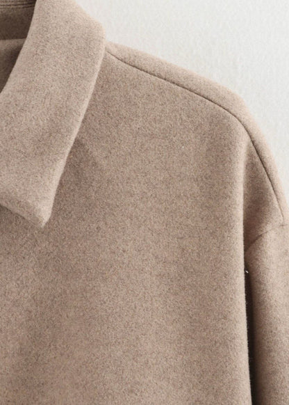 Structured Zip Up Wool Blend Jacket Taupe