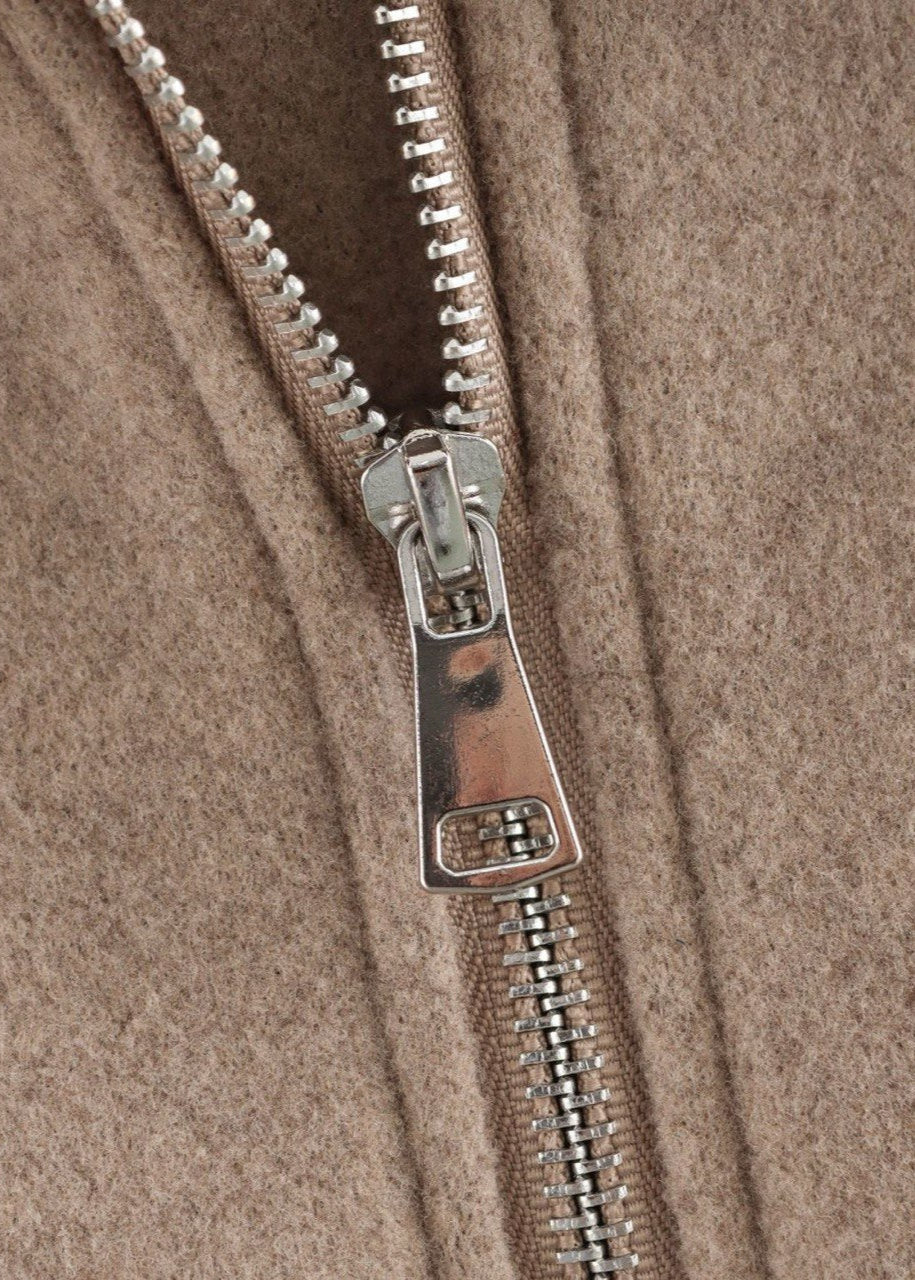 Structured Zip Up Wool Blend Jacket Taupe
