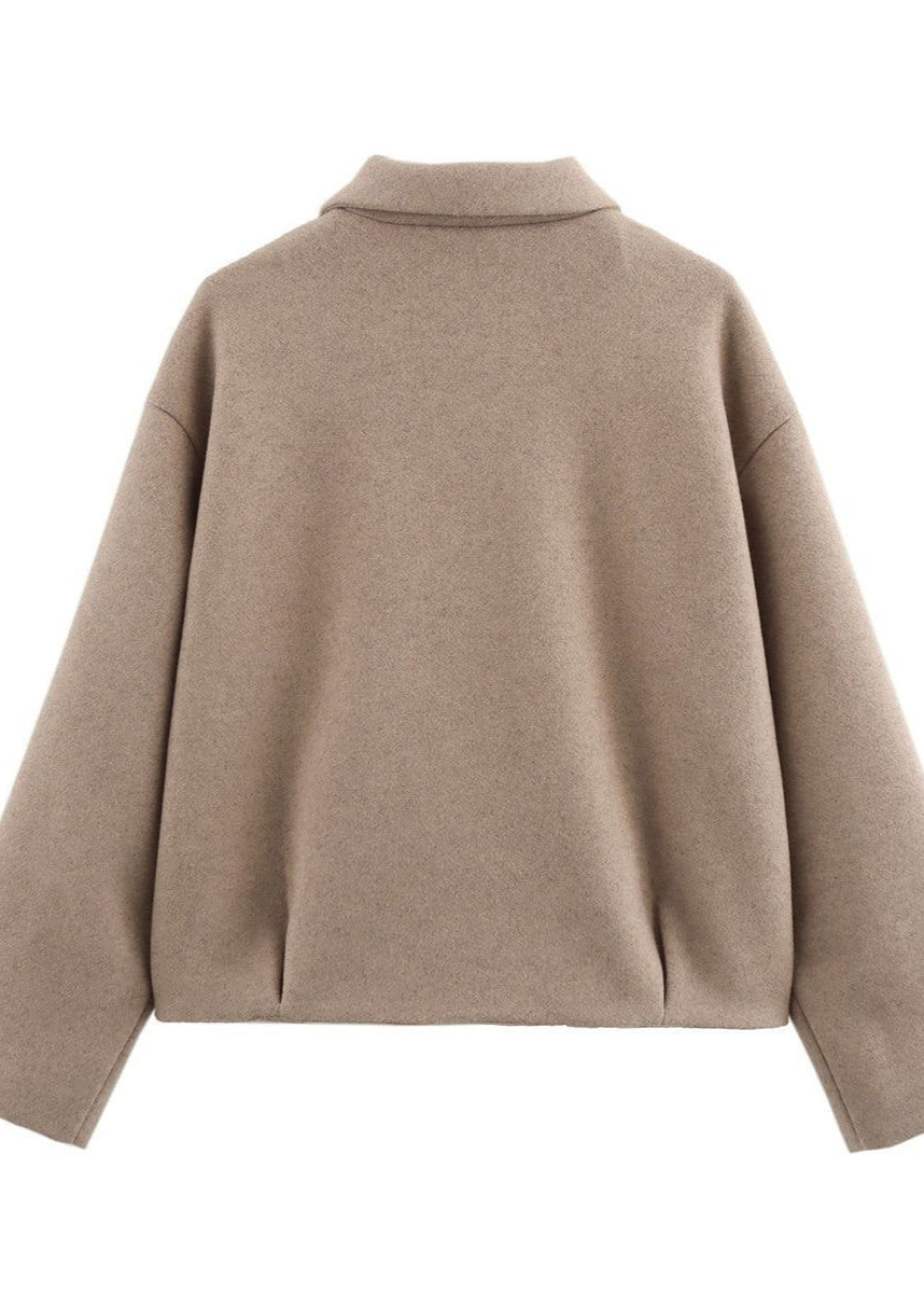 Structured Zip Up Wool Blend Jacket Taupe