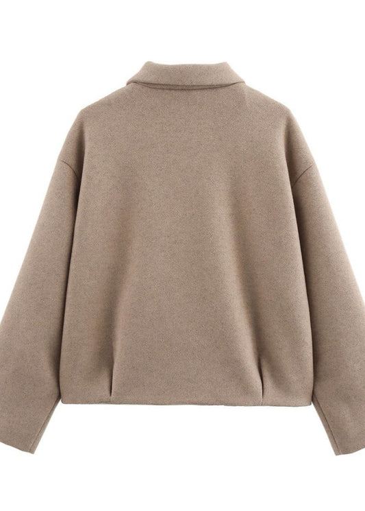 Structured Zip Up Wool Blend Jacket Taupe