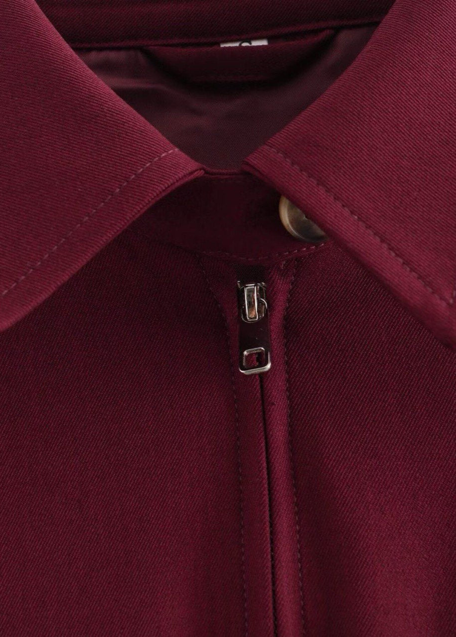 Oversized Zip Up Jacket Structured Polyester Burgundy