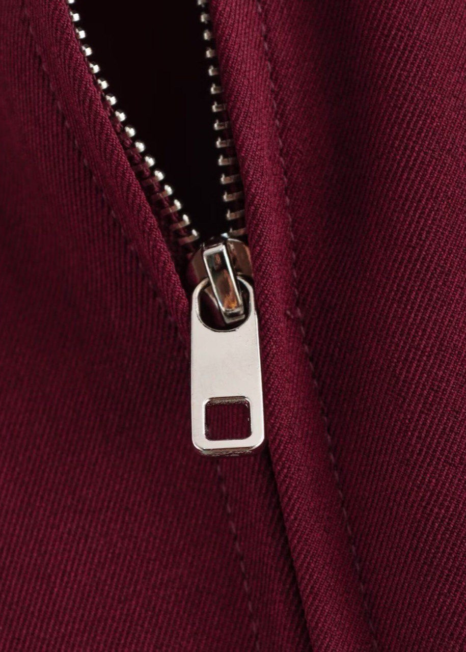 Oversized Zip Up Jacket Structured Polyester Burgundy
