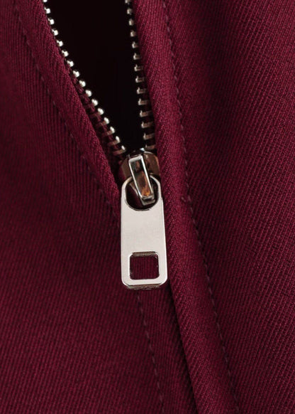 Oversized Zip Up Jacket Structured Polyester Burgundy