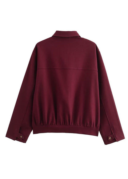 Oversized Zip Up Jacket Structured Polyester Burgundy