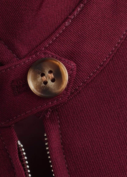 Oversized Zip Up Jacket Structured Polyester Burgundy