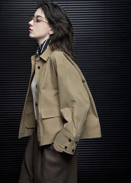 Minimal Utility Jacket Woven Polyester Khaki