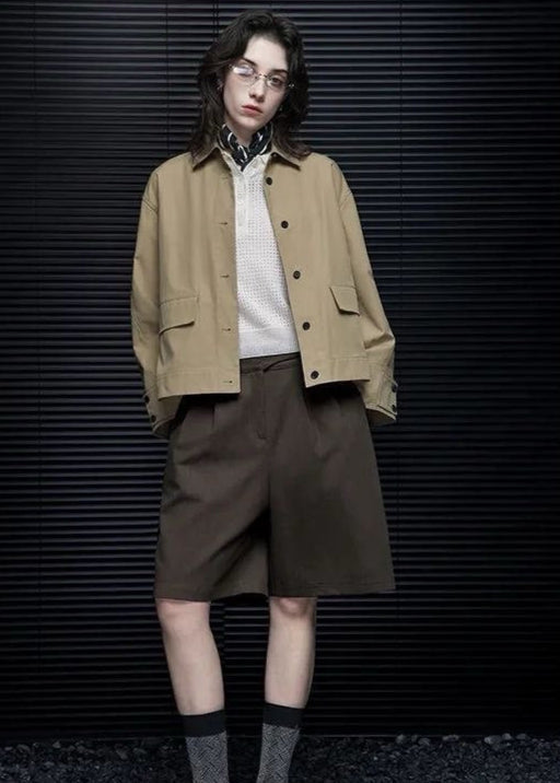 Minimal Utility Jacket Woven Polyester Khaki