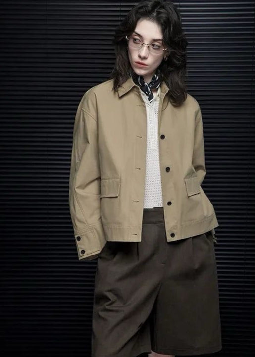 Minimal Utility Jacket Woven Polyester Khaki