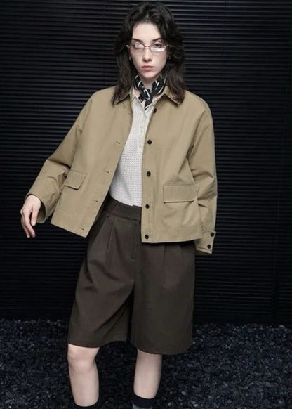 Minimal Utility Jacket Woven Polyester Khaki