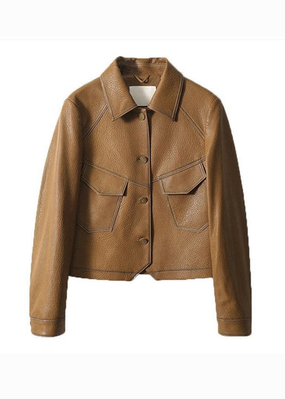 Cropped Faux Leather Jacket In Caramel Brown