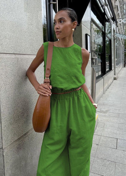 Wide Leg Set Lightweight Beige Sleeveless Top Palazzo Pants