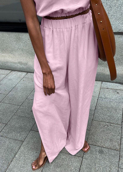 Wide Leg Set Lightweight Beige Sleeveless Top Palazzo Pants